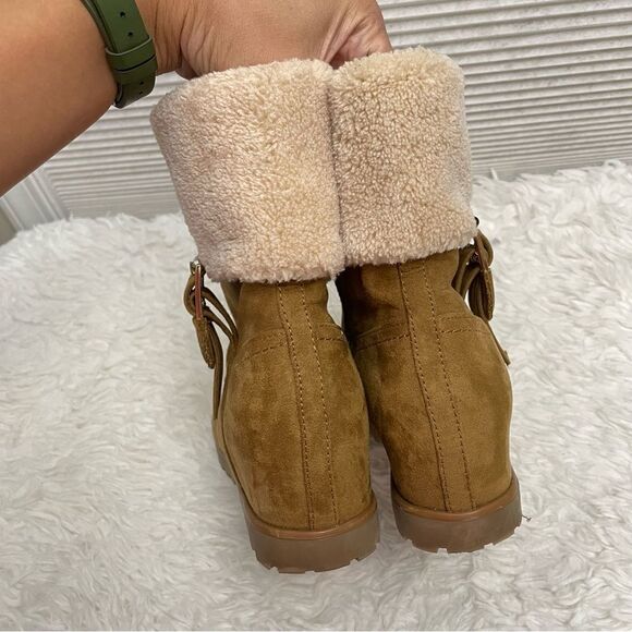 Tommy Hilfiger Soffia 2 Round Toe Tan Suede Ankle Boot faux fur lined sz 8.5M - Picture 6 of 9